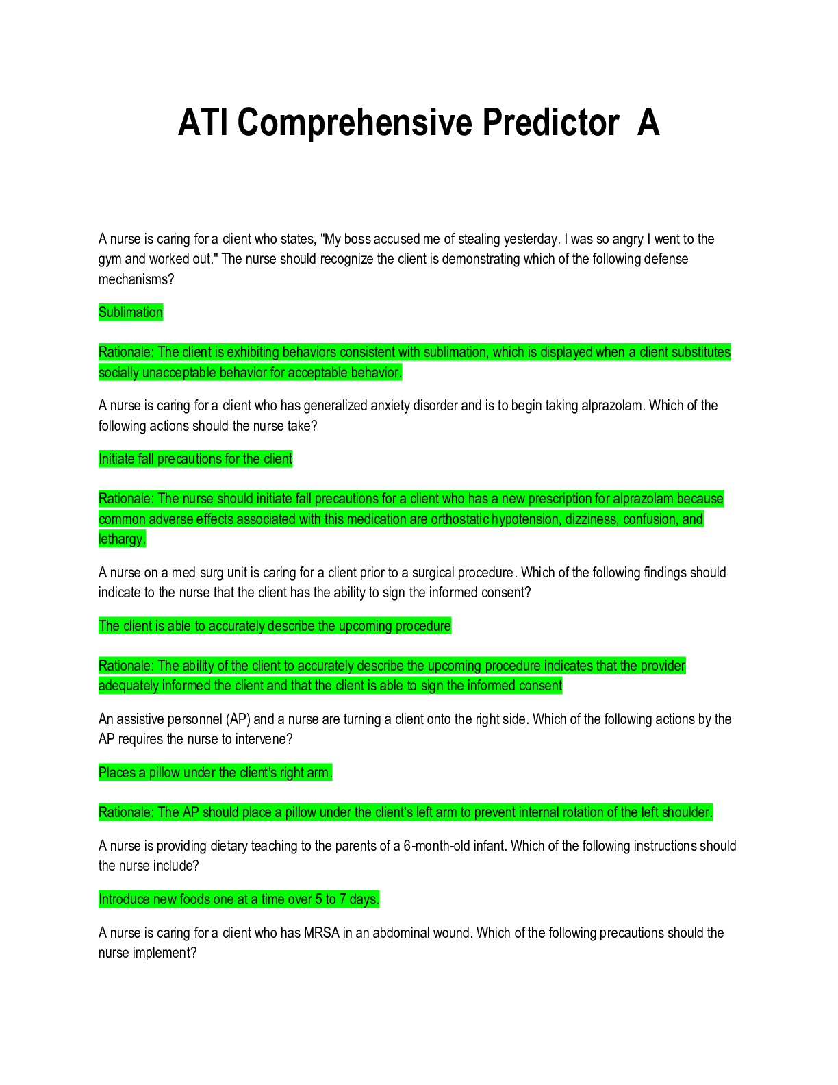 Preview image for ATI Comprehensive Predictor  A